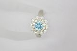White and Blue Round Crystal Diamond Copper Jewelry Ring (NJB_0099)