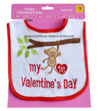 Promotional Cotton Terry White Embroidered Valentine's Day Velcro Custom Baby Bib