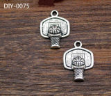 Basketball Antique Tibetan Silver Tone Backboard and Ball Charm Pendant (DIY-0075)