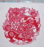 Chinese Folk Arts Purely Manual Paper-Cut -The Lions on Hydrangeas