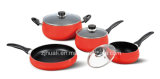 7PCS Red Aluminum Non-Stick Pan with Lid