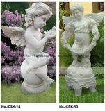 Natural Stone Carving White Marble Angel Character Sculpture (YKCSK-08)