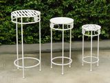 Wrought Iron Antique White Metal Garden Patio Plant Stand Round Set 3