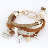 Leather and Fabric Knitting Alloy Pendent Charms Bracelet