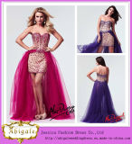 Hot Sale Style Sexy Sweetheart Low Back Crystals Bodice Short 2 Piece Prom Dress with Removable Tulle Skirt (MN1600)