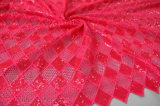 Red Transparent Sequin on Chemical Lace Fabric