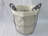 Metal Wire Mesh Laundry/Storage Basket with Spring Handle and Lining