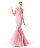 Exquisite Pink V-Neck Beading Mermaid Wedding Bridal Cocktail Dress (SCL-WD337)