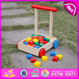 2015 New Arrival Wooden Walking Cart Toy for Kids, Children Stroller Wooden Cart with Block, High Quality Wooden Baby Cart W16e018