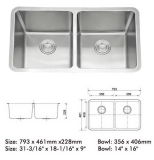 Stainless Steel Double Bowl Small Radius Sink