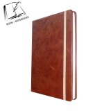 A5 Brown Leather Student Notebooks Paper with Cream Elastic Band, Customized School Notebooks