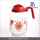 1600ml Flower Decal Glass Water Pot with Cover