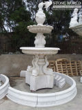 Two Tiers White Marble Hand Carving Fountain
