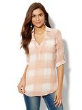 Lady's Check Linen Long Sleeve Shirt