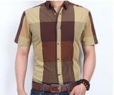 100% Cotton Plaid Leisure Short Sleeve Men's Shirt (WXM896)