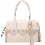HD27-110 White Handbag with Tassel and Stud, PU Leather Handbag/Satchel Woman