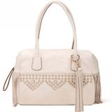 HD27-110 White Handbag with Tassel and Stud, PU Leather Handbag/Satchel Woman