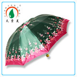 Nice Flower Design 3 Folding Satin Material Umbrella for Bangladesh