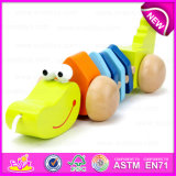 Handmade Wooden Animal Crocodile Pull Toy, Wooden Baby Push and Pull Crocodile Toy W05b105