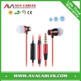 Brand Metallic Earphone with Microphone Flat Cable Earphone for Smartphones