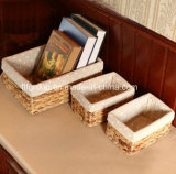 High Quality Rectangle Lined Straw Storage Basket