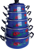 5PCS Enamel Casserole Pot with Deep Blue on Size 16-24cm