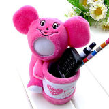 15cm Pink Red Bear 3D Face Doll with Pen Container for Christmas