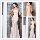 Satin Fabric Shoulders Beaded Prom Dress (XZ125)
