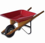 Wheelbarrow with Steel Tray and Wooden Handles,