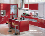 High Gloss Red Lacquer Finish Kitchen Cabinet in Top Quality