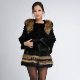 Real Fur Coat Fur Natural Coat New Arrival Rabbit Fur Coat with Raccoon Fur Collar