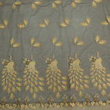 Peacock Design Gold Metallic Mesh Embroidery Fabric for Dress