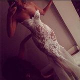 Free Shipping Wedding Dress Celebrity Dress Sweetheart Lace Sleeveless Lace Sweep Train Mermaid White Custome