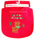 Promotion Red Cotton Cartoon Elk Embroidery Custom Christmas Baby Bib