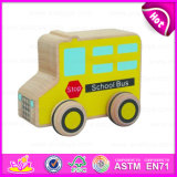 2015 Newest Yellow Cute Kid Wooden Toy School Bus, Popular School Bus Toy for Children, Best Saler Wooden Car Toy for Baby W04A110