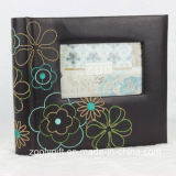 Stitching Flower Decorated Black Photo Album with Clear Window