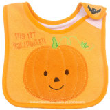 Custom Made Soft Cotton Halloween Cartoon Pumpkin Embroidered Baby Bib