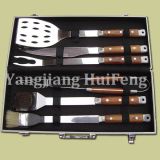 6 PCS Stainless Steel BBQ/Barbecue Tool Set with Wood Handle