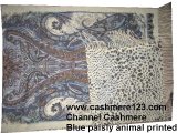 Cashmere Wool Shawl Blue Paisly Leopard Ty0901