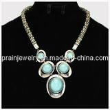 Summer Fashion Fine Jewelry/ 2013 Zinc Alloy Material Plated with Antique Silver Green Resin Acrylic Beadsethnic Big Gems Necklaces (PN-109)