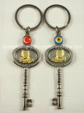 Souvenir- Metal Key Shaped Key Chain Two Color Plating with Bothside Epoxy Sticker