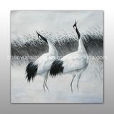 Handmade White and Black Birds Oil Painting