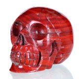 Red Jasper Stone Carving Human Skull (0V44)