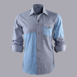 100% Cotton Men's Denim Casual Long Sleeve Shirt with Garment Wash