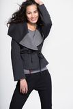 Women's Winter Coat/Color Block Wrap Over Wool Coat/Cashmere Coat