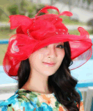 3 Layer Sinamay Organza Church Hats of Red Color Match with Dress