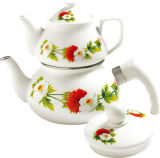 2.0 Liter Enamel Tea Pot W/Lid + 1.0 Liter Porcelain Tea Pot Set
