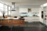 White Lacquer High Gloss and Wood Veneer Kitchen Cabinet