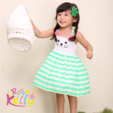 Green Stripe Baby Frock Clothes Dog Face Cotton Girl Dress