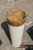 Golden Flower Beige Marble Pedestal Sink